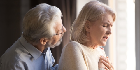 An adult woman experiencing shortness of breath.